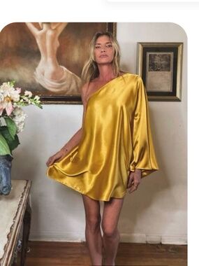 Ramona LaRue One Shoulder Dress Gold Small OS